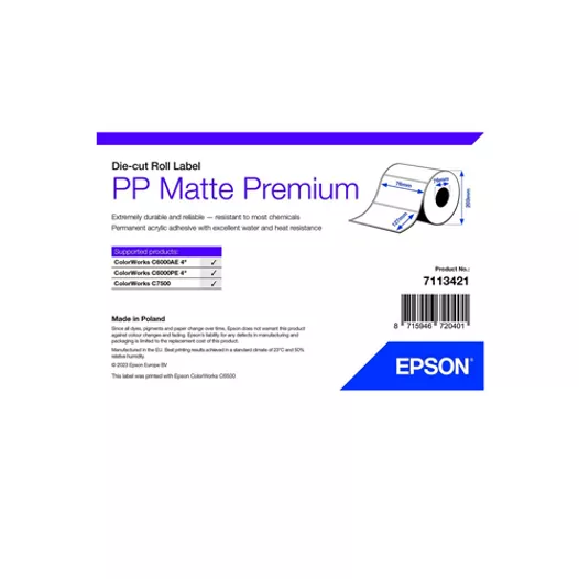 Epson Matte Inkjet PP Label Premium, 76mm x 127mm, 76mm core
