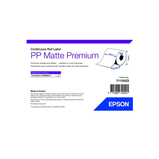 Epson Matte Inkjet PP Label Premium, 210mm x 55m, 76mm core