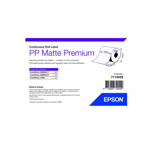 Epson Matte Inkjet PP Label Premium, 102mm x 55m, 76mm core
