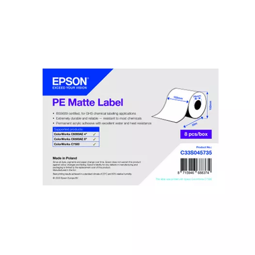 Epson Matt Inkjet PE 102mm x 55m Labels - 76mm Core C33S045735