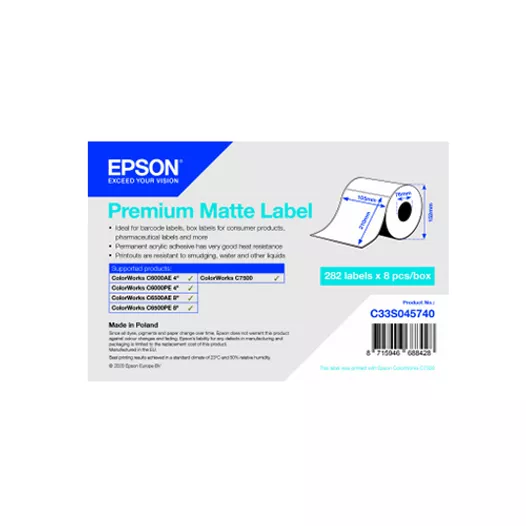 Epson Premium Matt Inkjet Paper Labels 105mm x 210mm - 76mm Core 
C33S045740